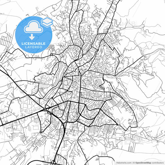 Layered PDF map of Prishtinë / Priština, District of Pristina, Kosovo