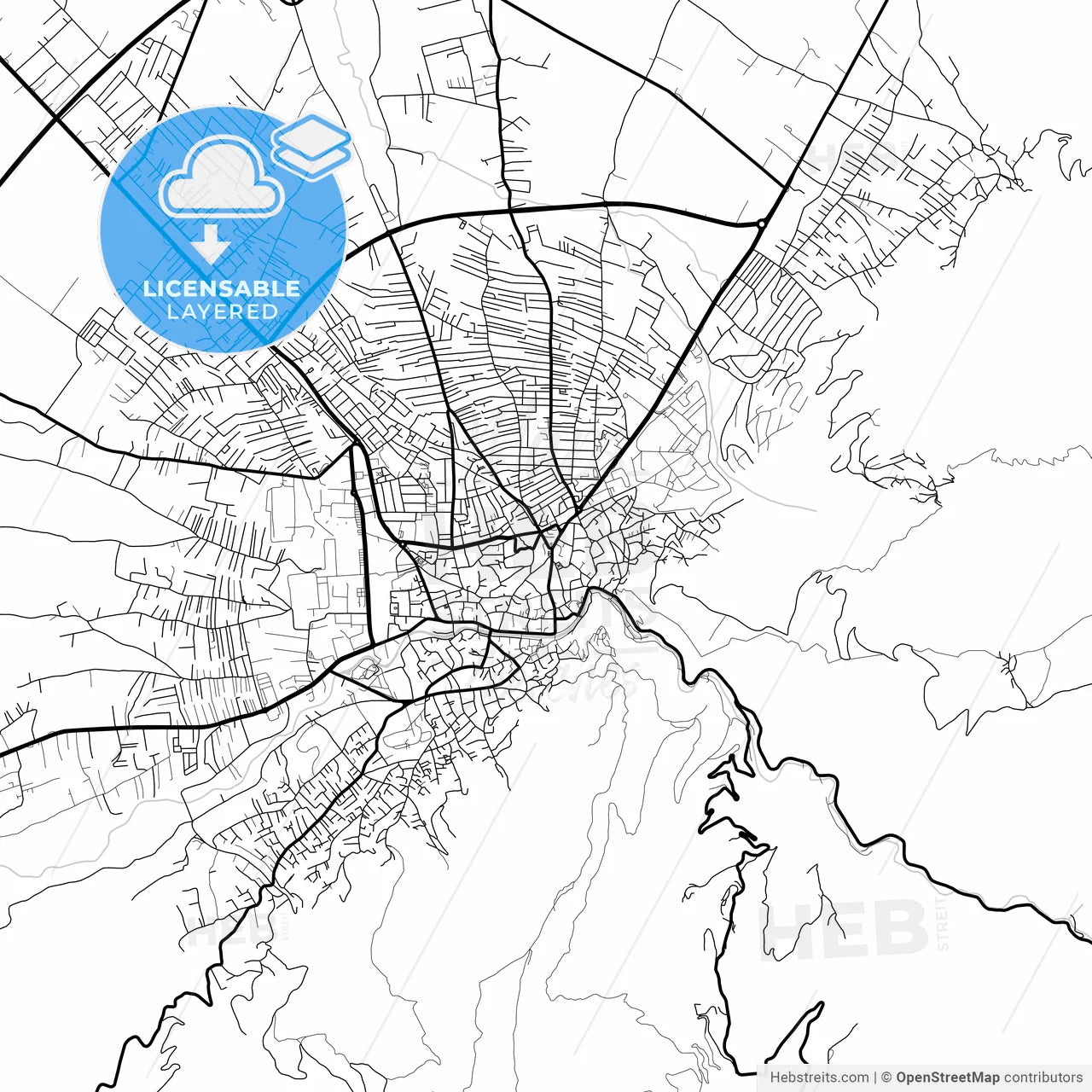 Layered PDF map of Prizreni / Prizren, District of Prizren, Kosovo