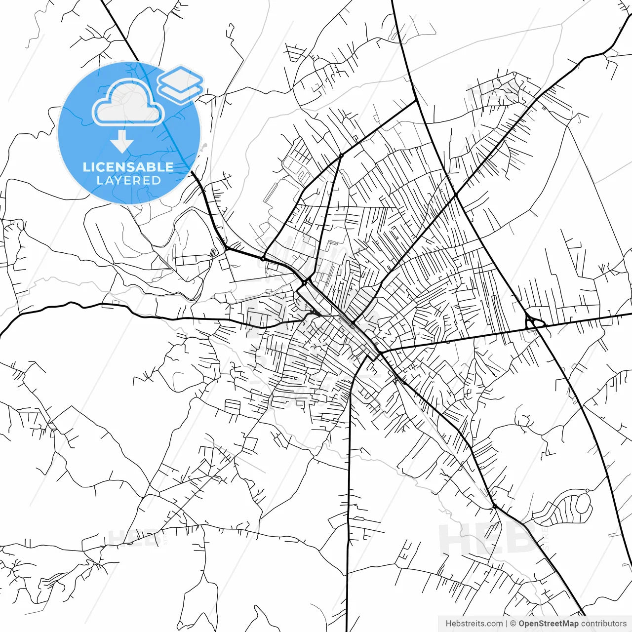Layered PDF map of Ferizaj / Uroševac, District of Ferizaj, Kosovo