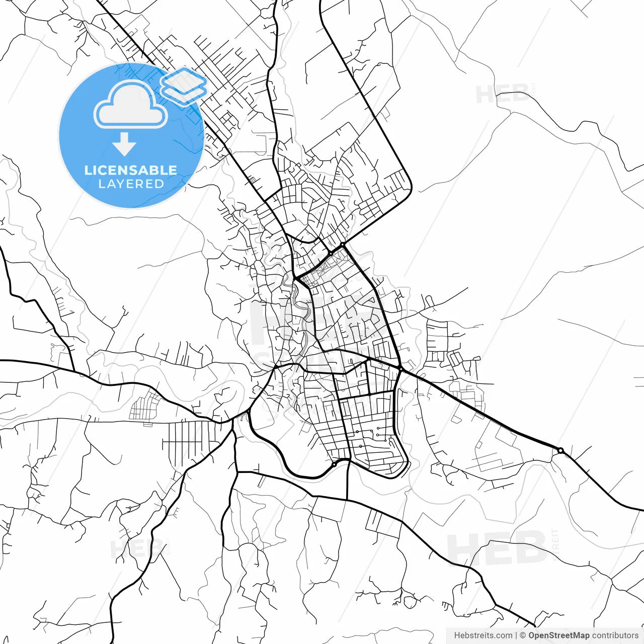 Layered PDF map of Gjakovë / Đakovica, District of Gjakova, Kosovo