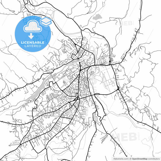 Layered PDF map of Mitrovicë / Kosovska Mitrovica, District of Mitrovica, Kosovo