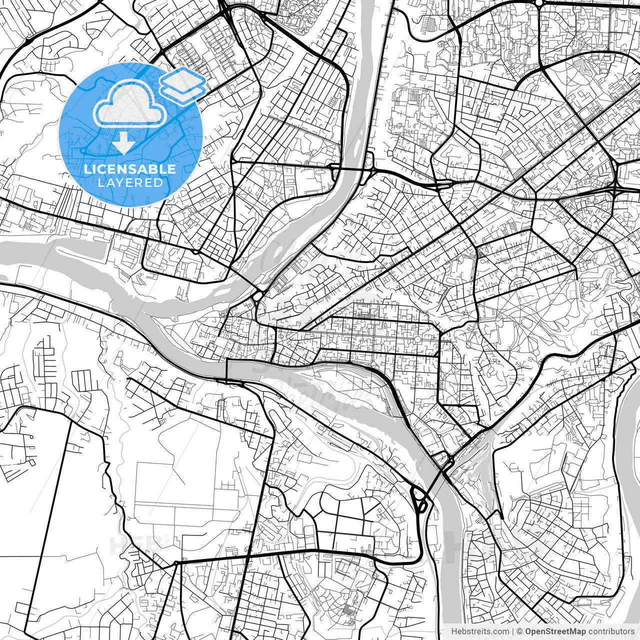 Layered PDF map of Kaunas, Kaunas County, Lithuania