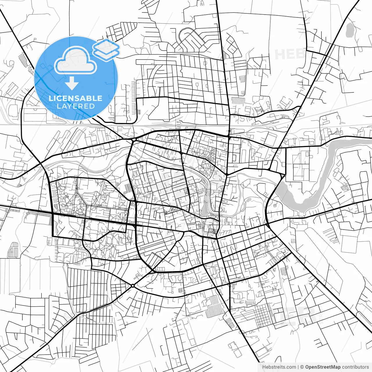 Layered PDF map of Panevėžys, Panevėžys County, Lithuania