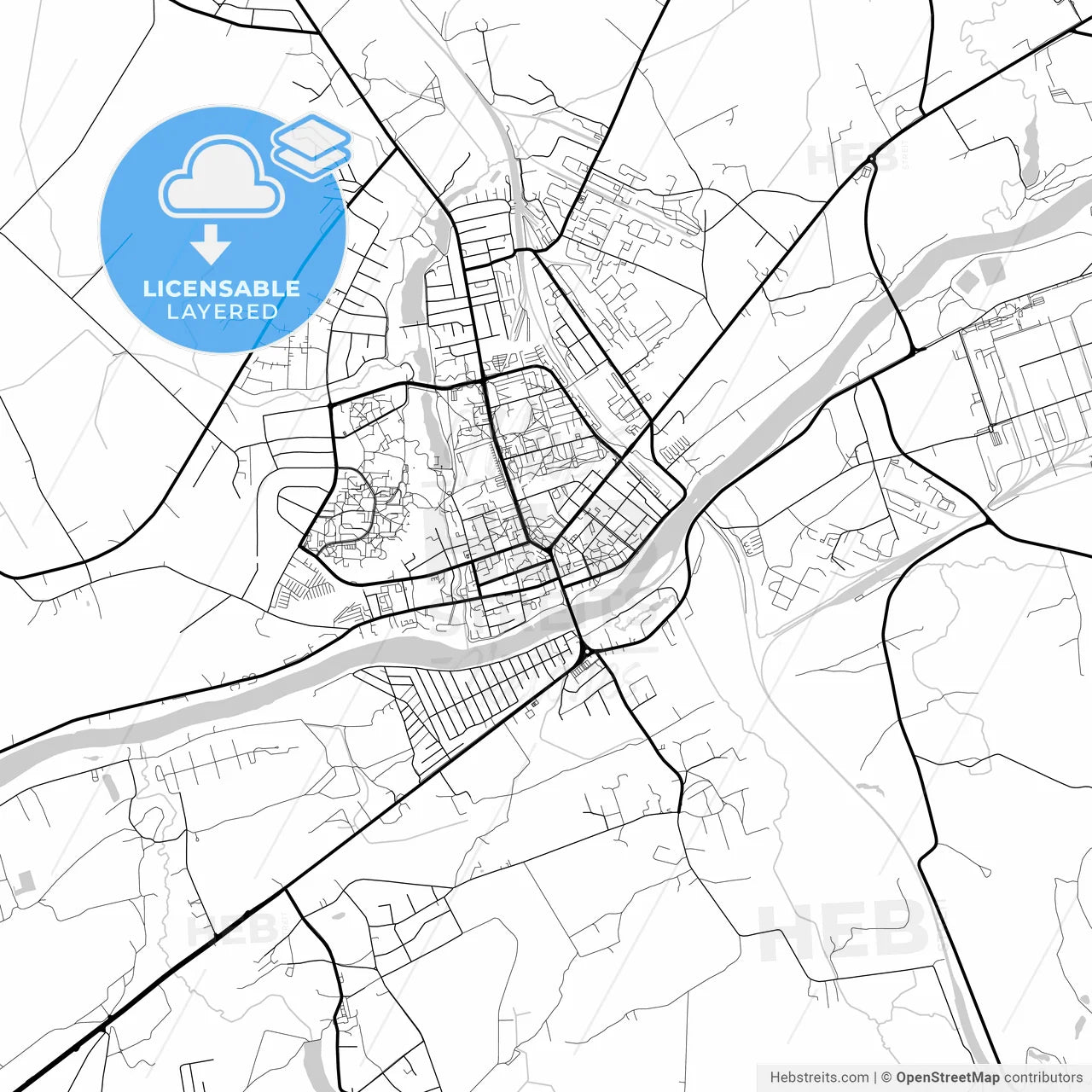 Layered PDF map of Jonava, Kaunas County, Lithuania