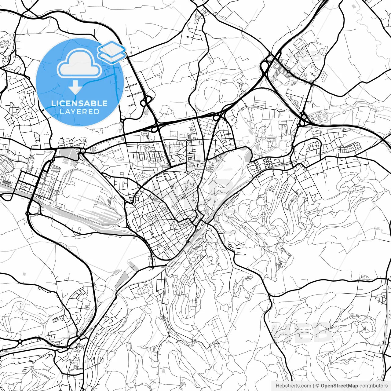 Layered PDF map of Esch-sur-Alzette, Esch-sur-Alzette, Luxembourg