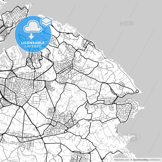 Layered PDF map of Żabbar, South Eastern Region, Malta