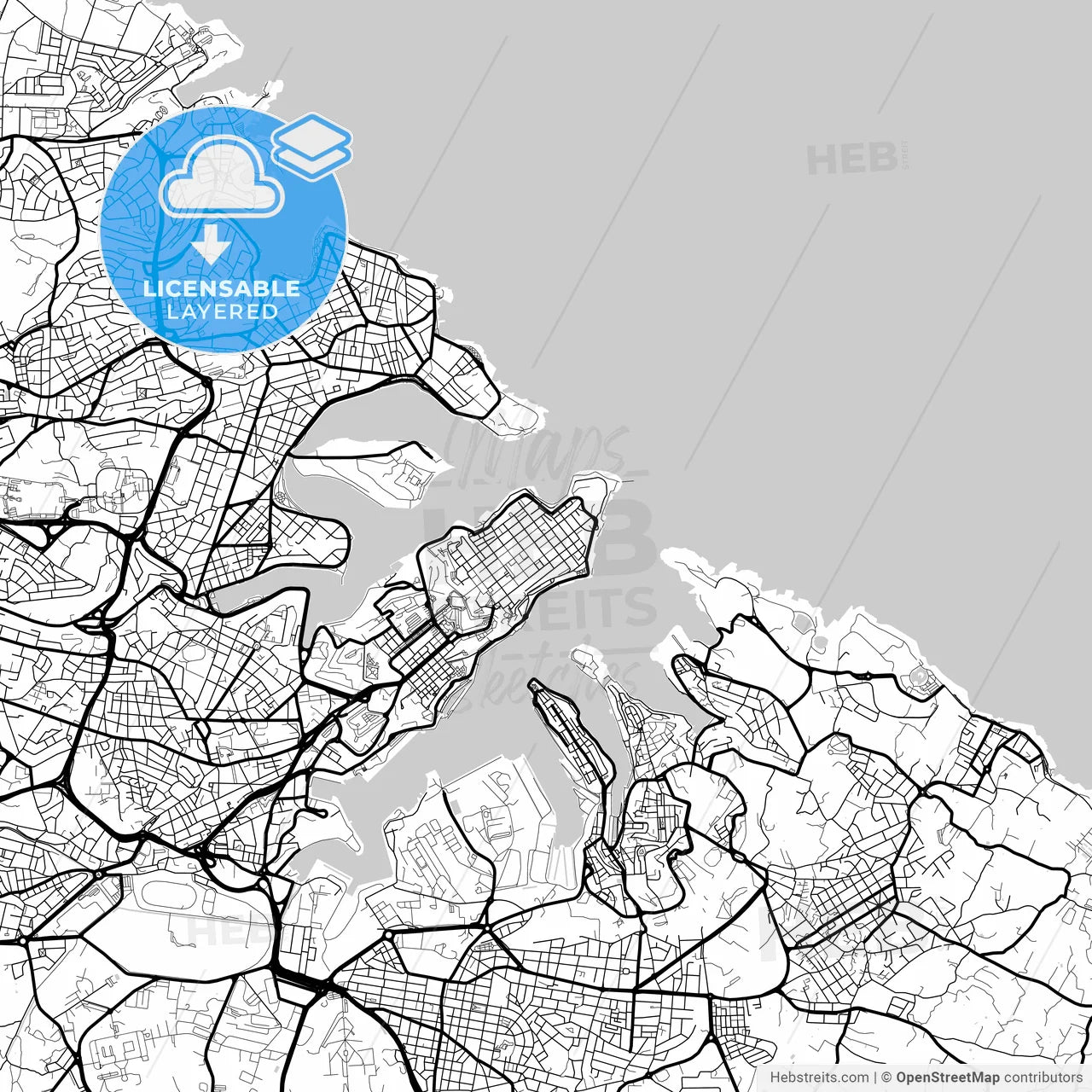 Layered PDF map of Valletta, South Eastern Region, Malta