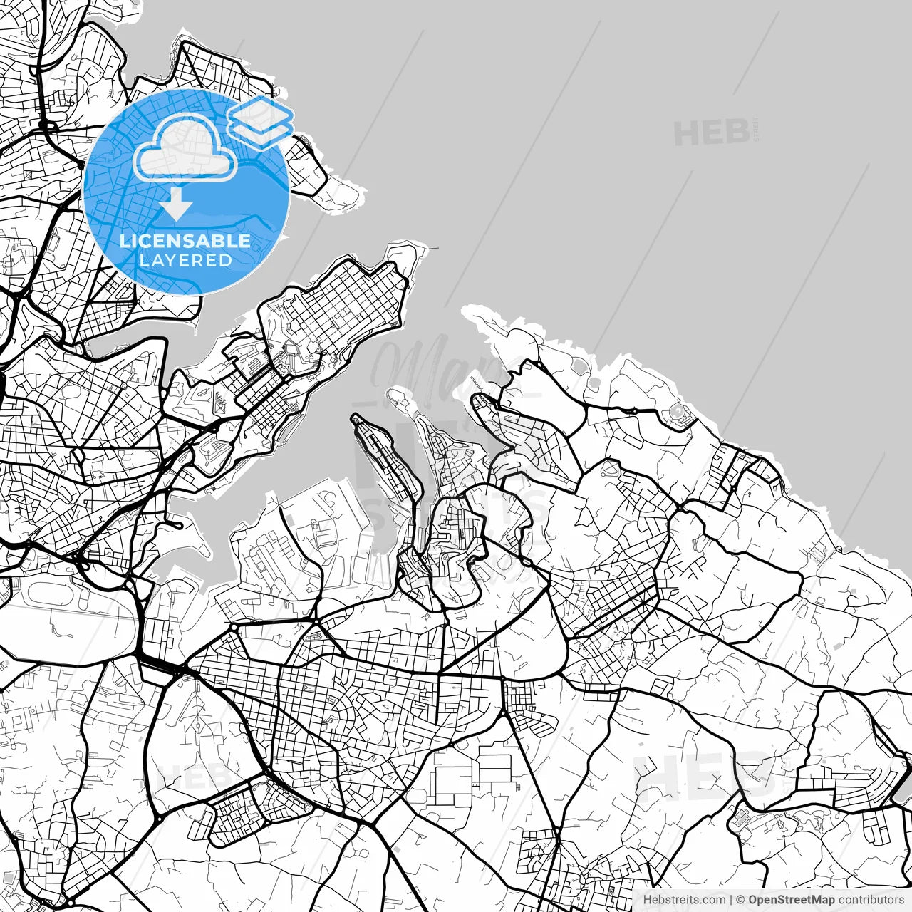 Layered PDF map of Birgu, South Eastern Region, Malta