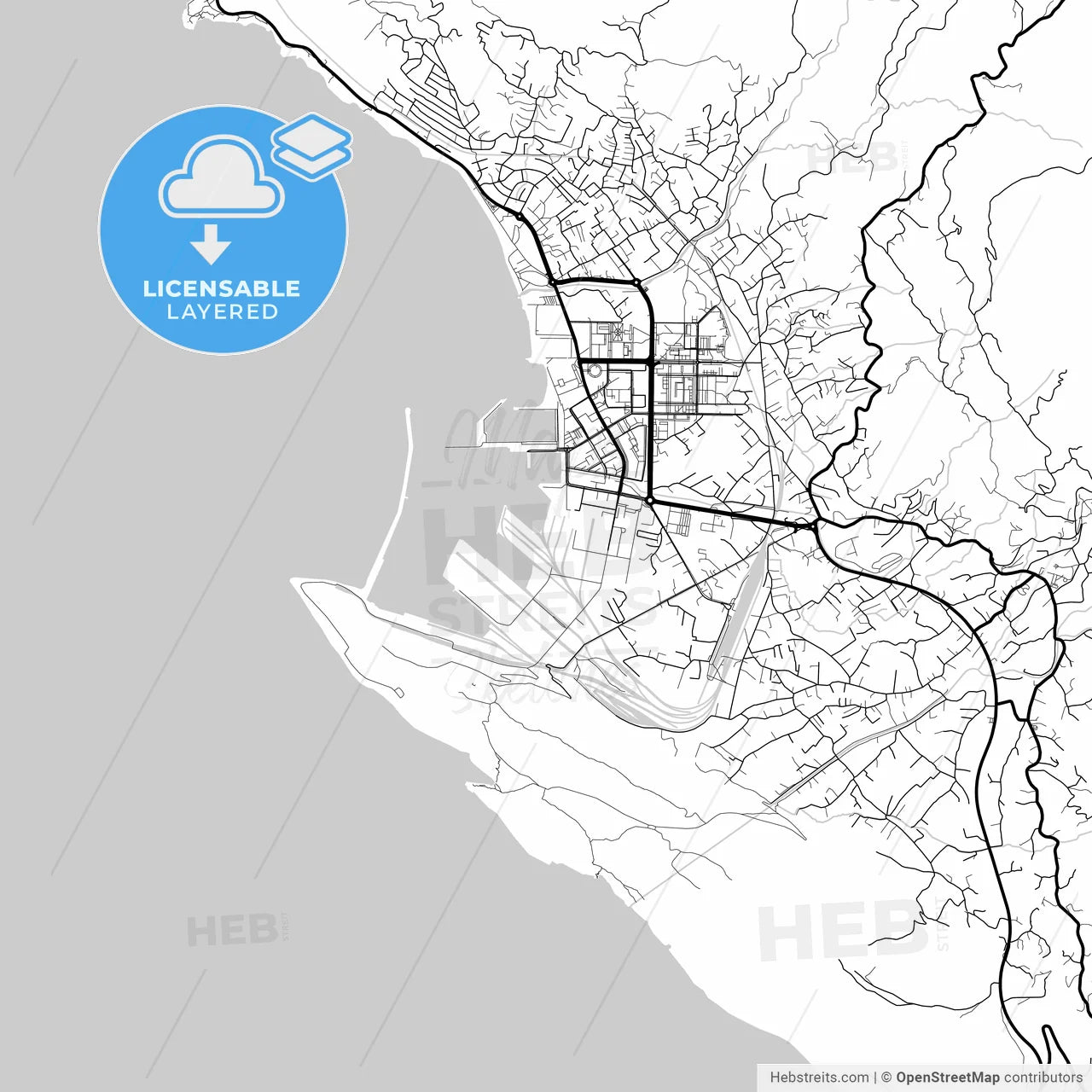 Layered PDF map of Bar, Coastal, Montenegro
