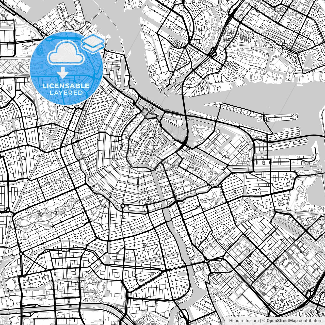 Layered PDF map of Amsterdam, North Holland, Netherlands