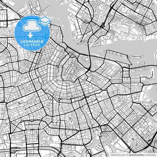 Layered PDF map of Amsterdam, North Holland, Netherlands