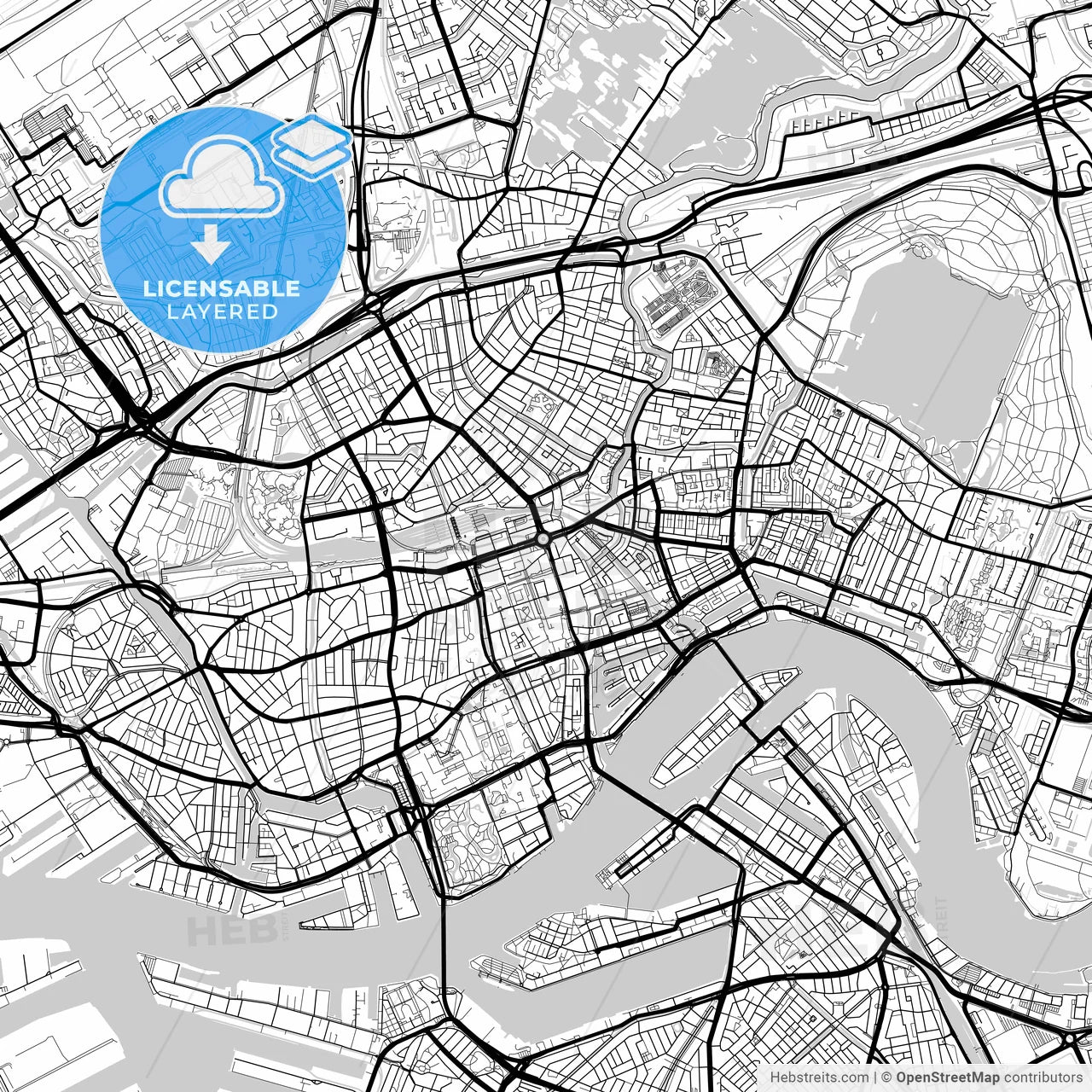 Layered PDF map of Rotterdam, South Holland, Netherlands
