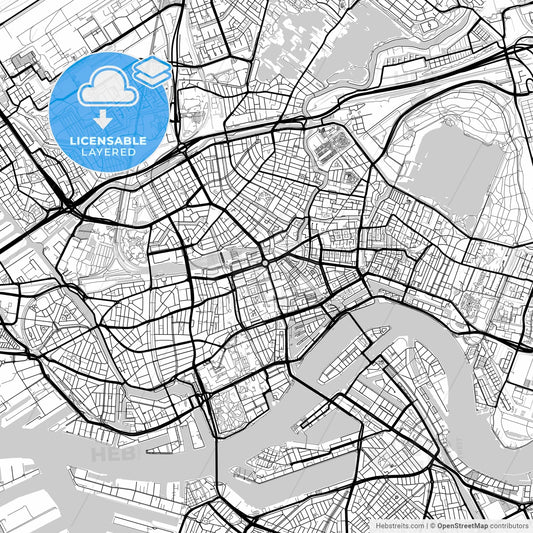 Layered PDF map of Rotterdam, South Holland, Netherlands