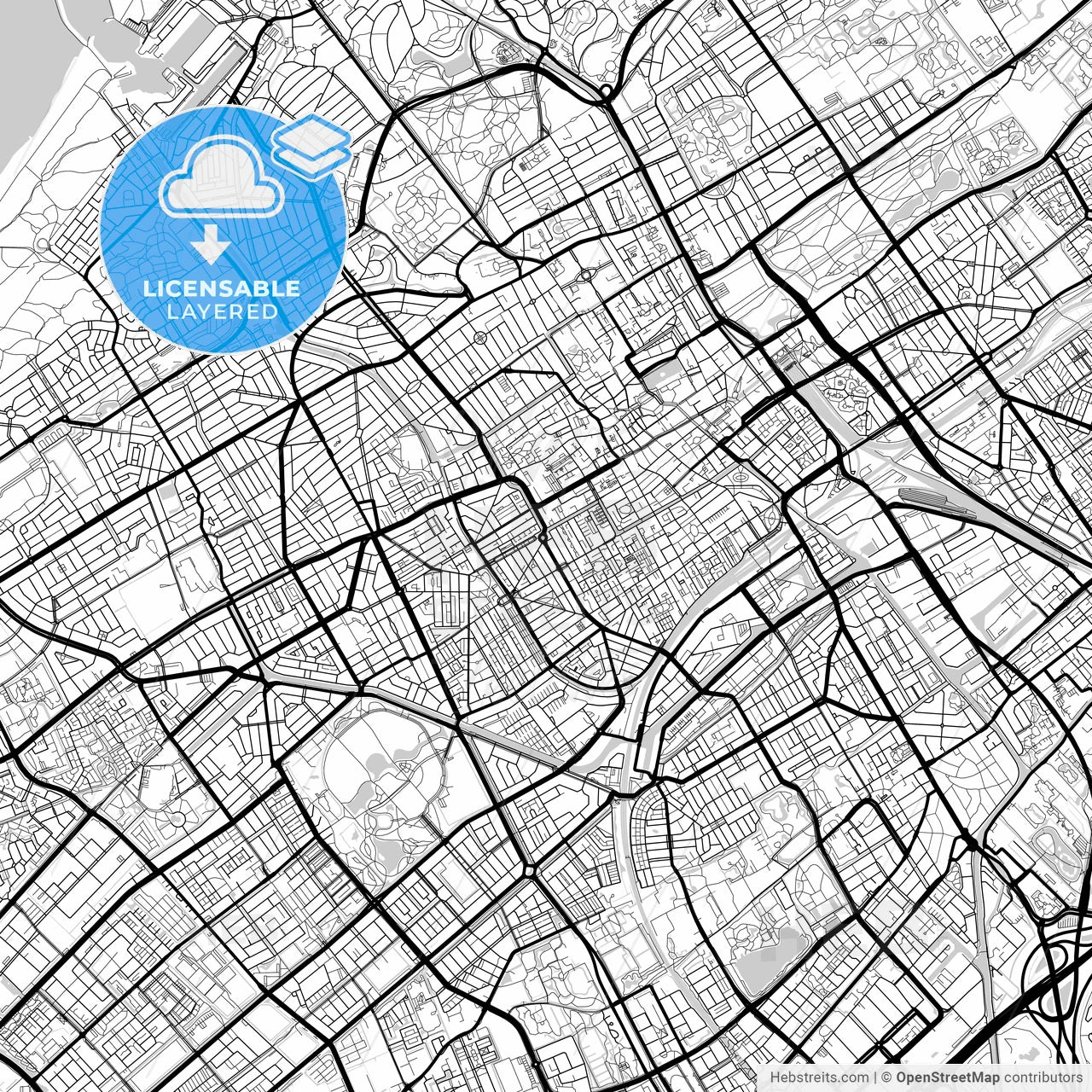 Layered PDF map of The Hague, South Holland, Netherlands