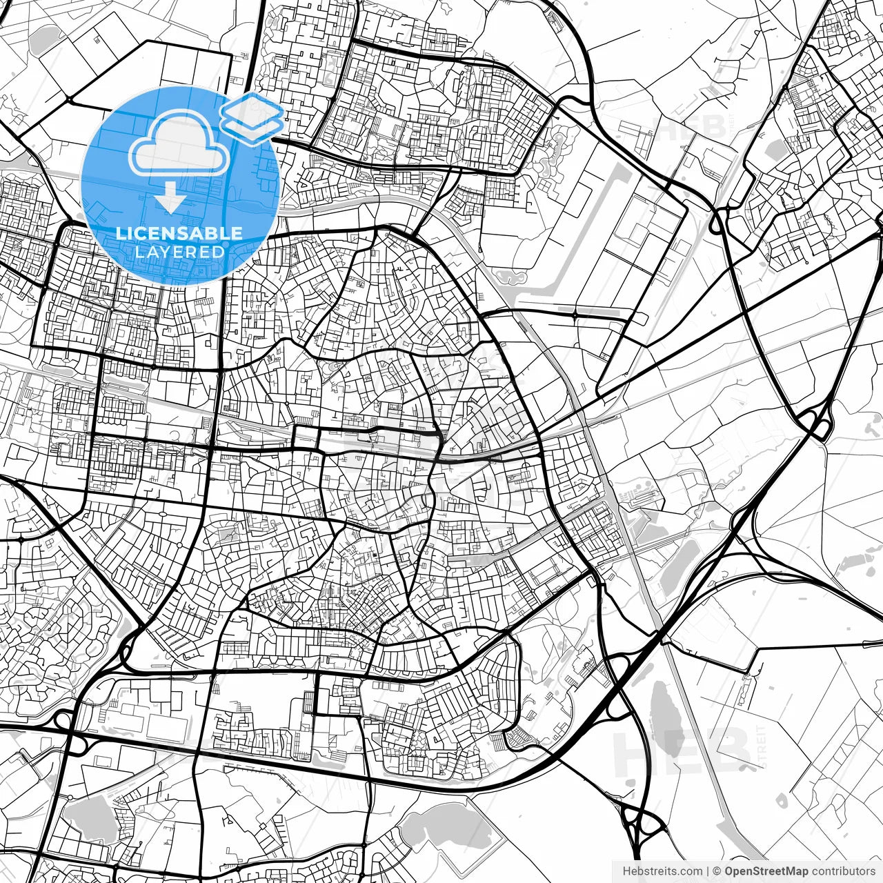 Layered PDF map of Tilburg, North Brabant, Netherlands