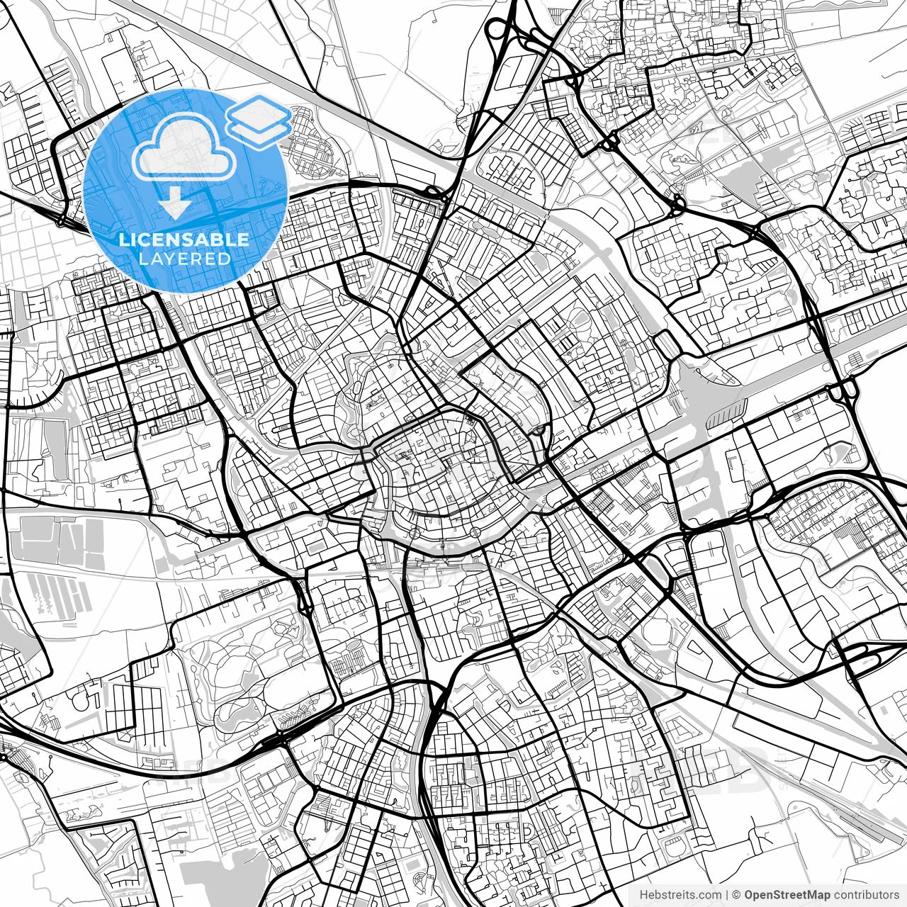 Layered PDF map of Groningen, Groningen, Netherlands