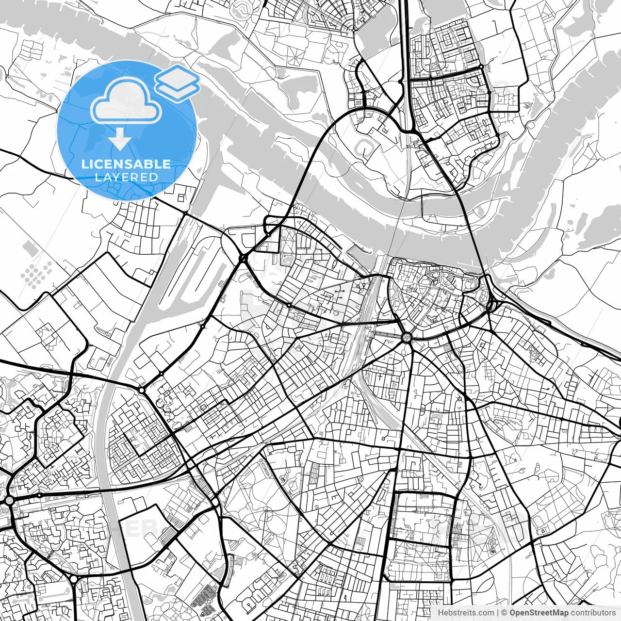 Layered PDF map of Nijmegen, Gelderland, Netherlands