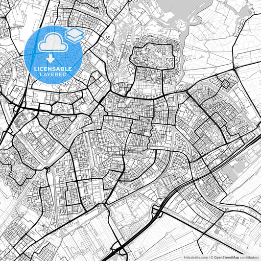 Layered PDF map of Leiden, South Holland, Netherlands