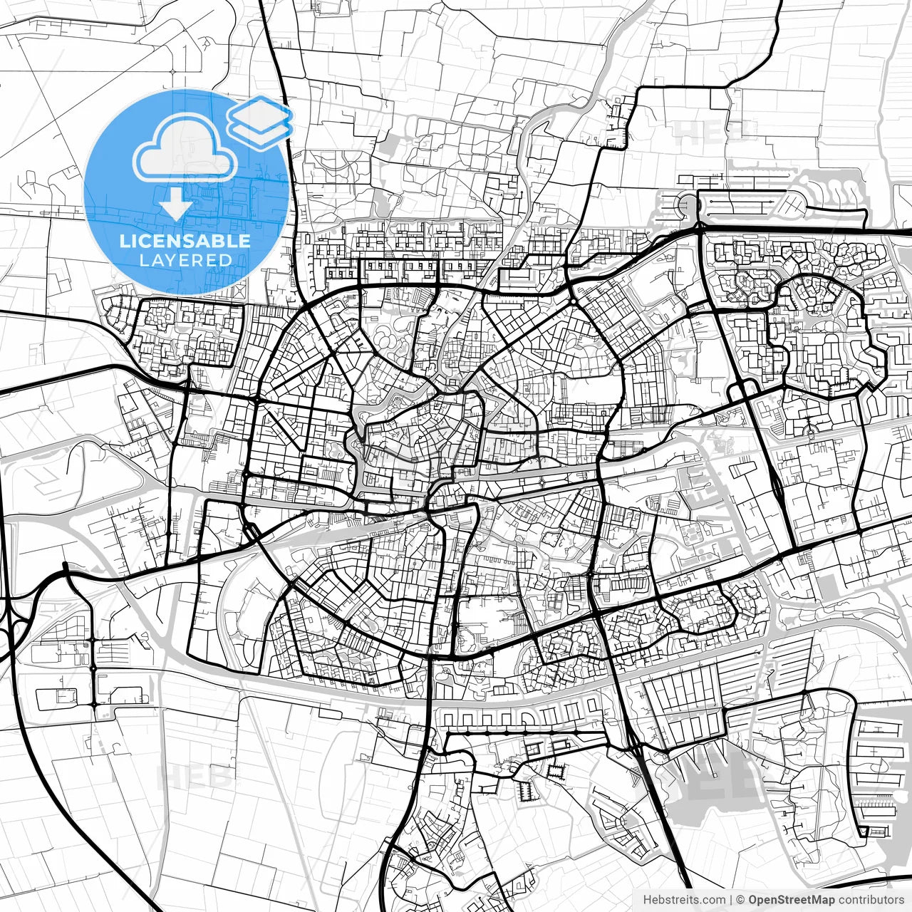 Layered PDF map of Leeuwarden, Friesland, Netherlands