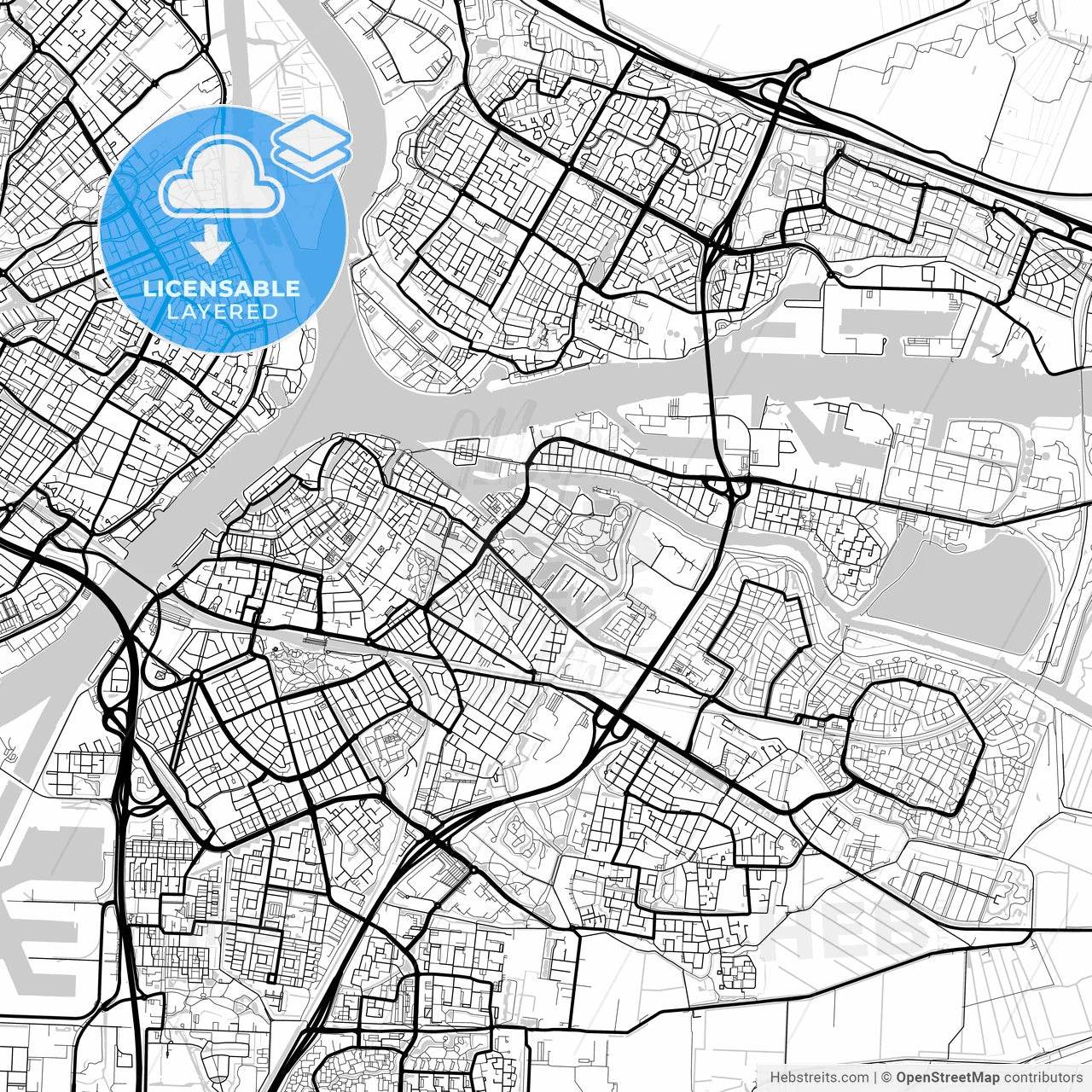 Layered PDF map of Dordrecht, South Holland, Netherlands