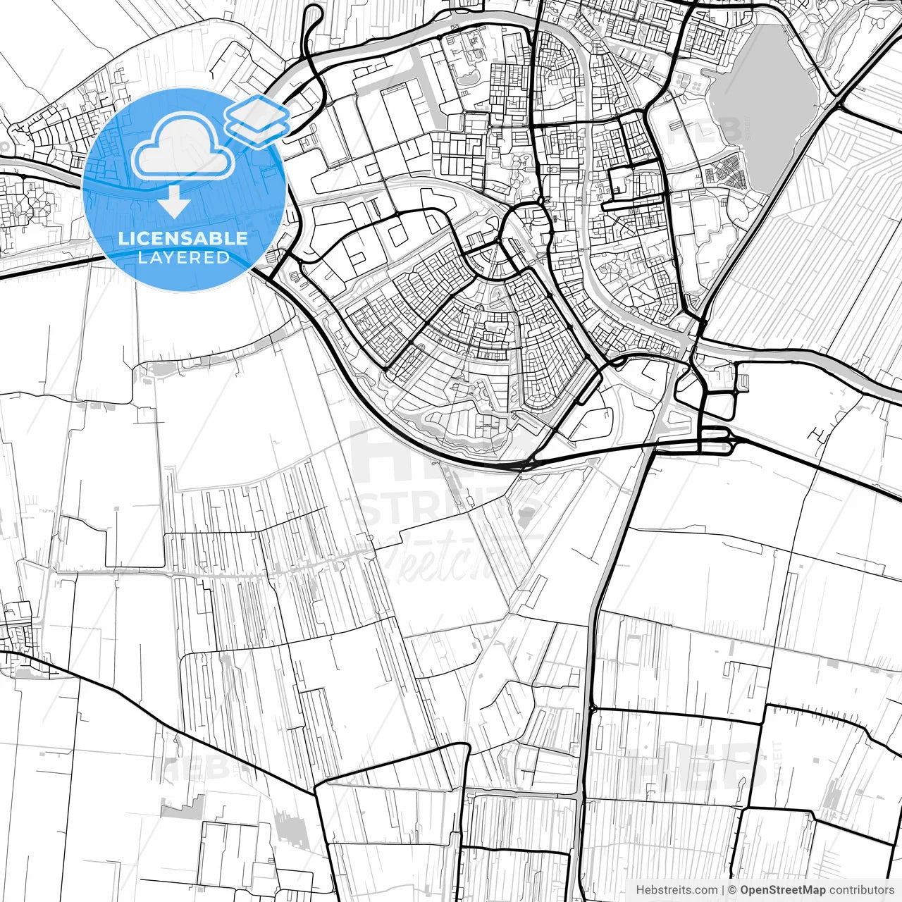 Layered PDF map of Alphen aan den Rijn, South Holland, Netherlands