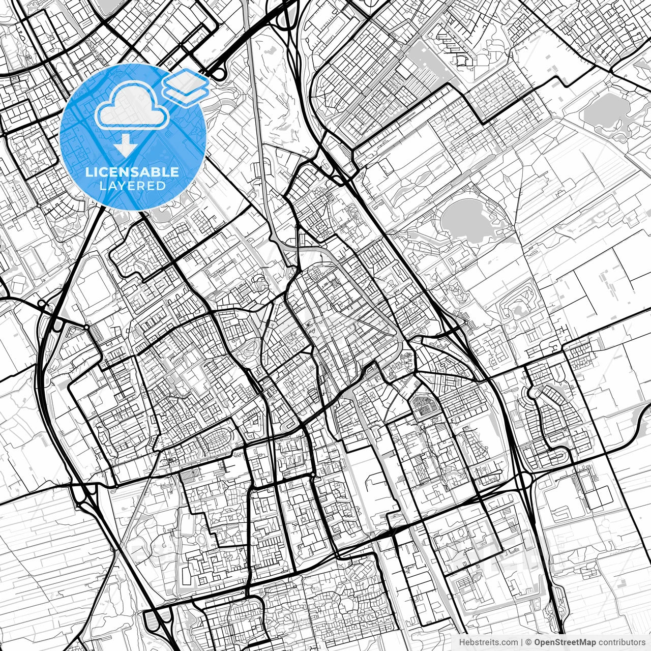Layered PDF map of Delft, South Holland, Netherlands