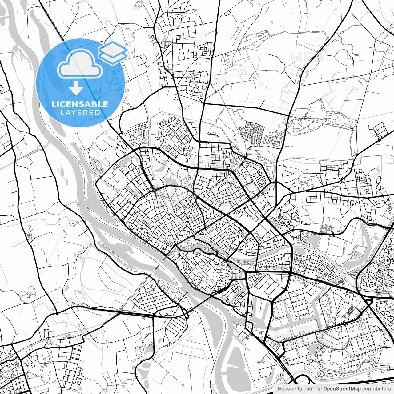 Layered PDF map of Deventer, Overijssel, Netherlands