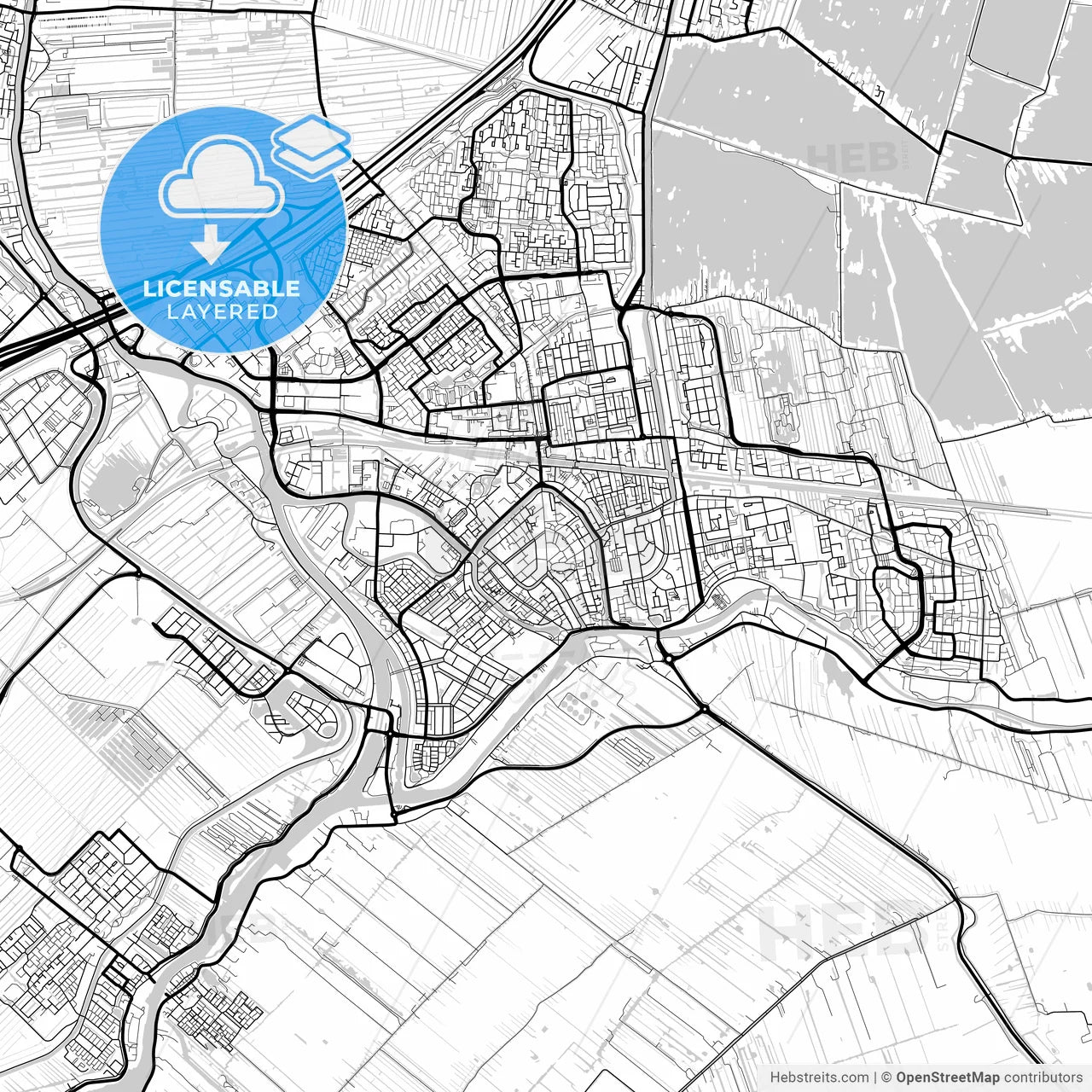 Layered PDF map of Gouda, South Holland, Netherlands