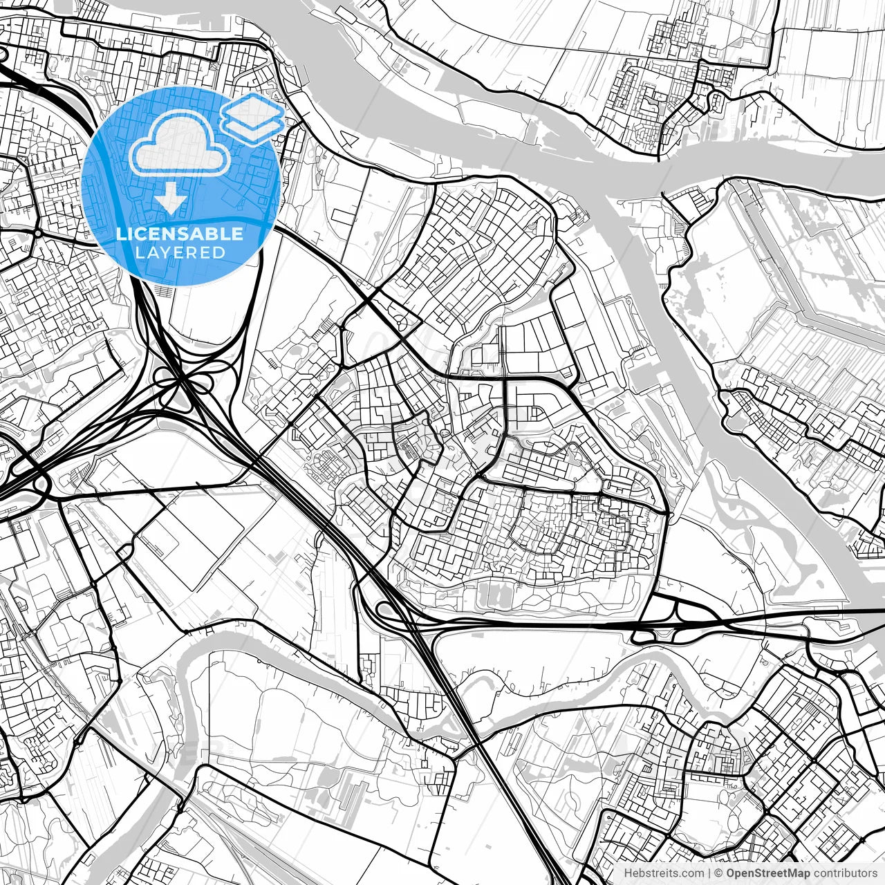 Layered PDF map of Ridderkerk, South Holland, Netherlands