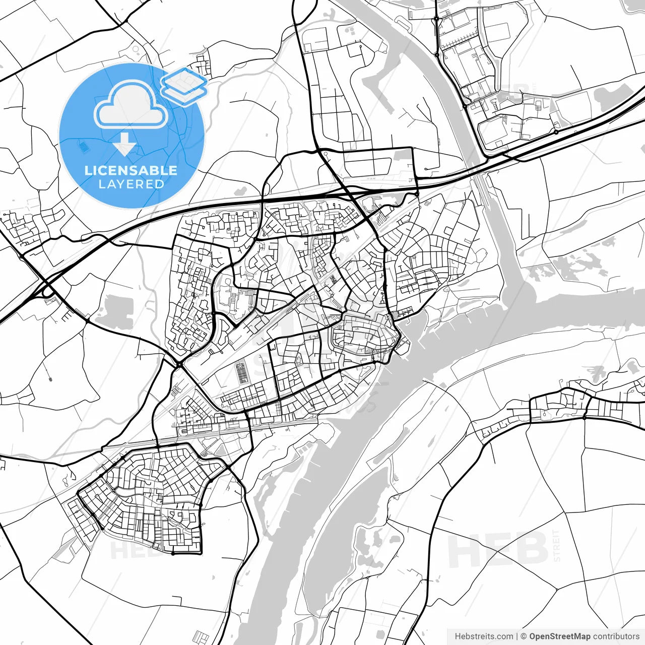 Layered PDF map of Tiel, Gelderland, Netherlands