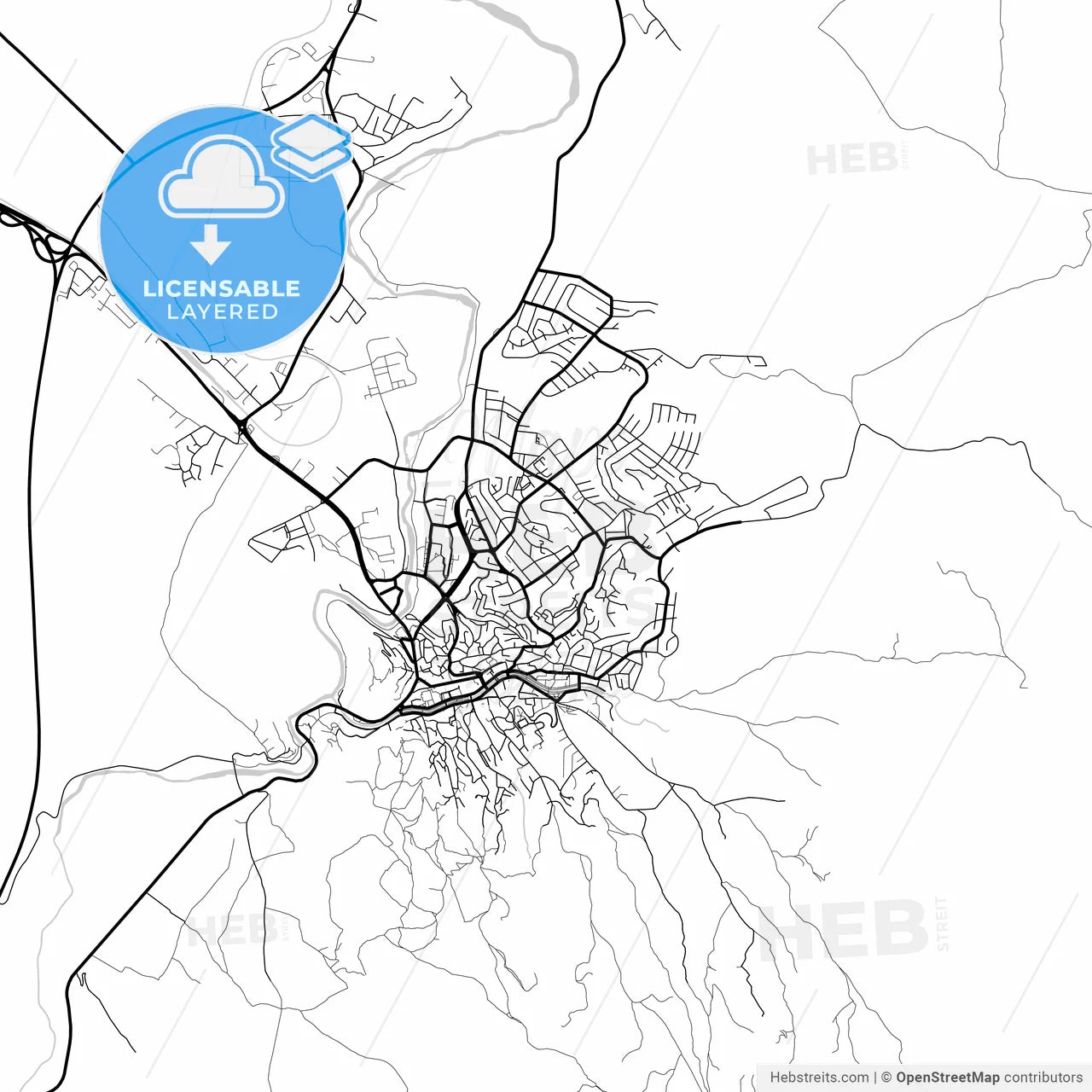 Layered PDF map of Štip, North Macedonia
