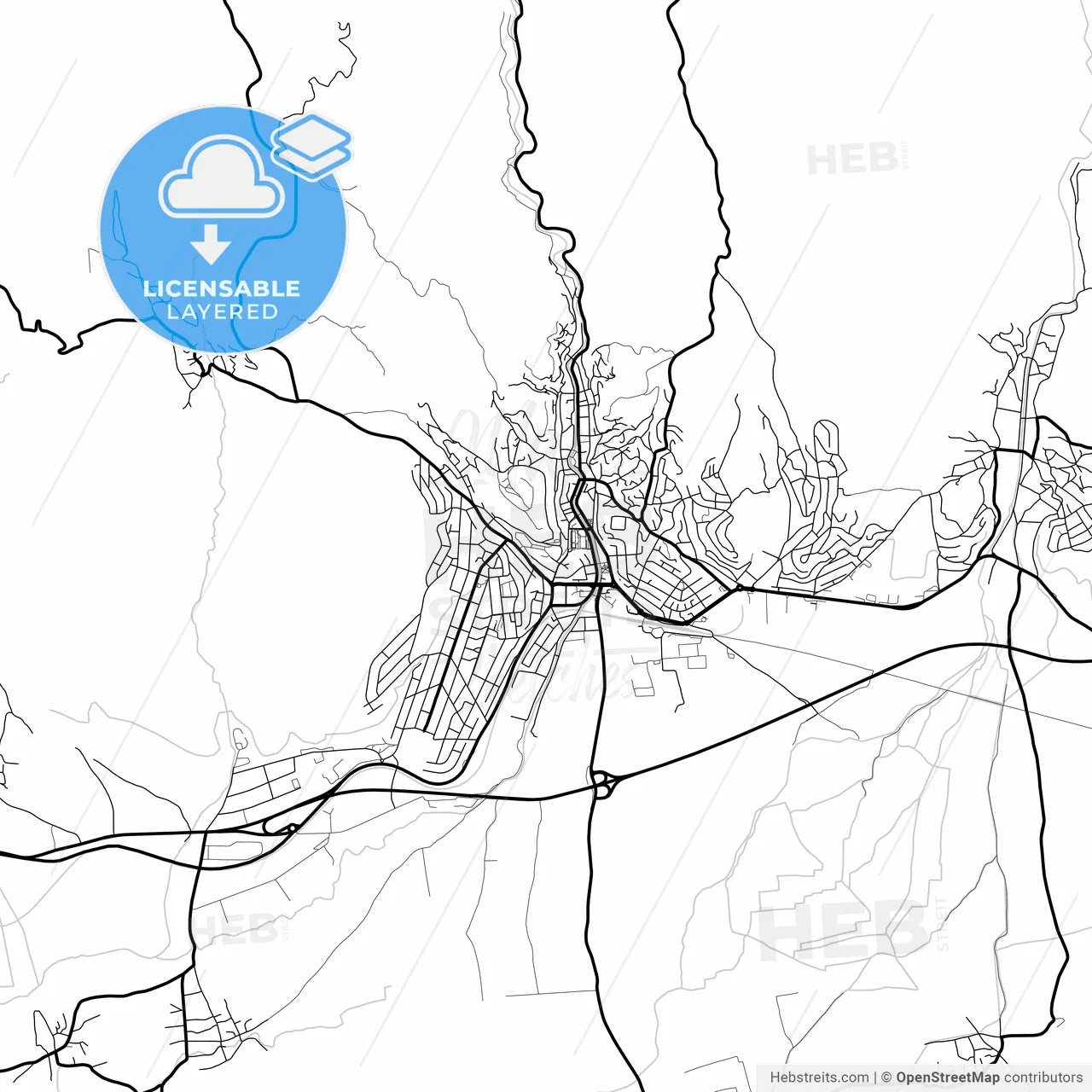 Layered PDF map of Kočani, North Macedonia