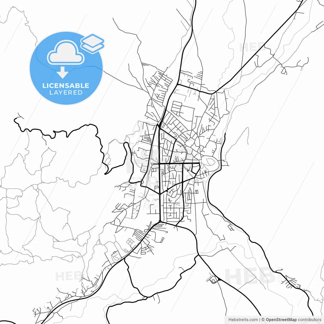 Layered PDF map of Kičevo, North Macedonia