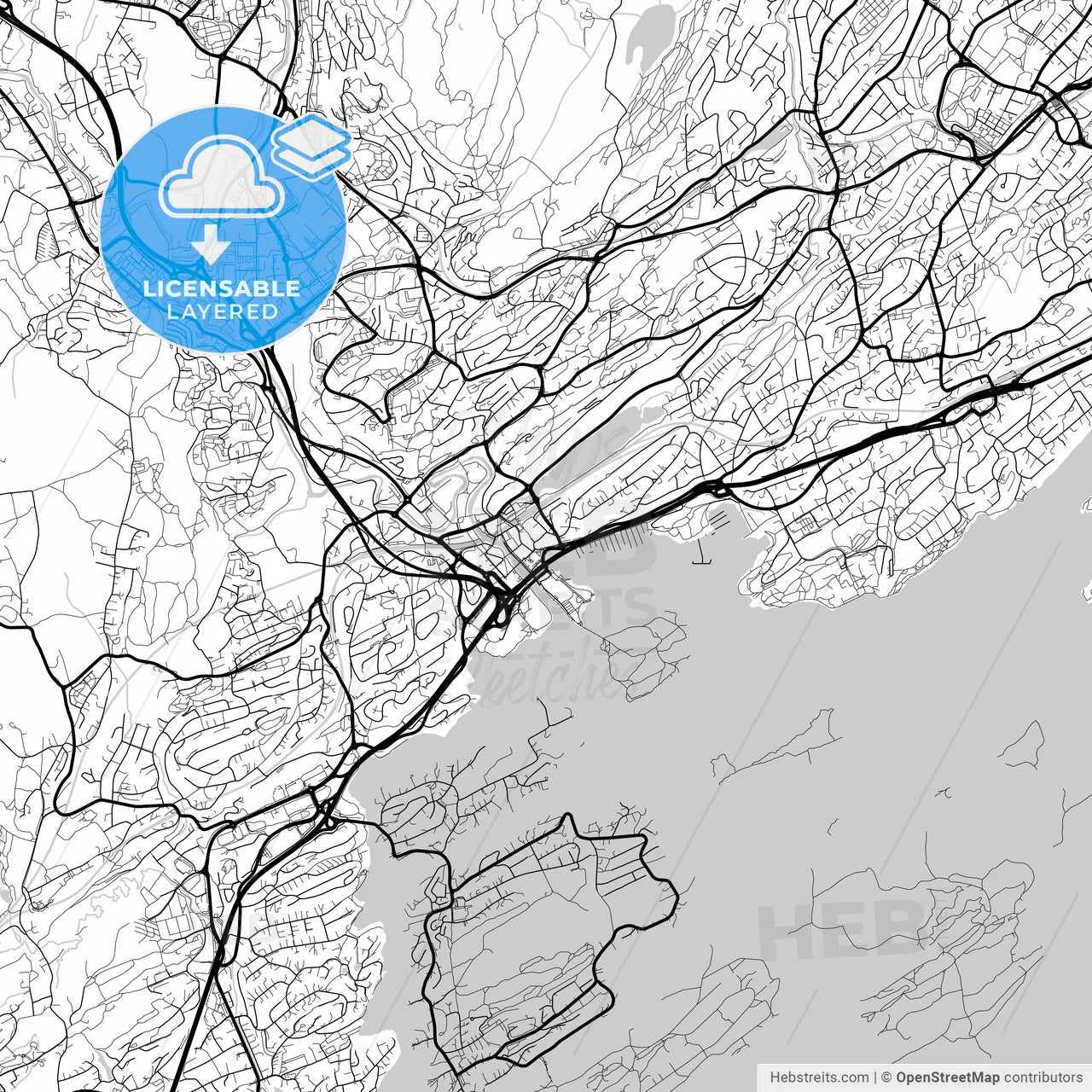 Layered PDF map of Sandvika, Akershus, Norway