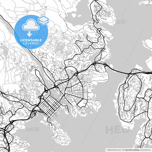 Layered PDF map of Kristiansand, Vest-Agder, Norway