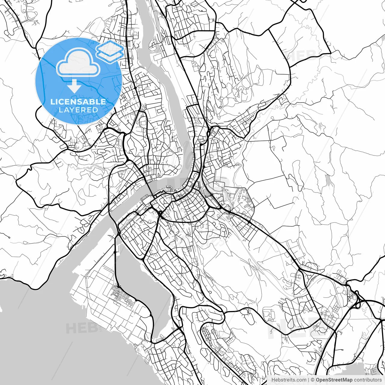 Layered PDF map of Porsgrunn, Telemark, Norway