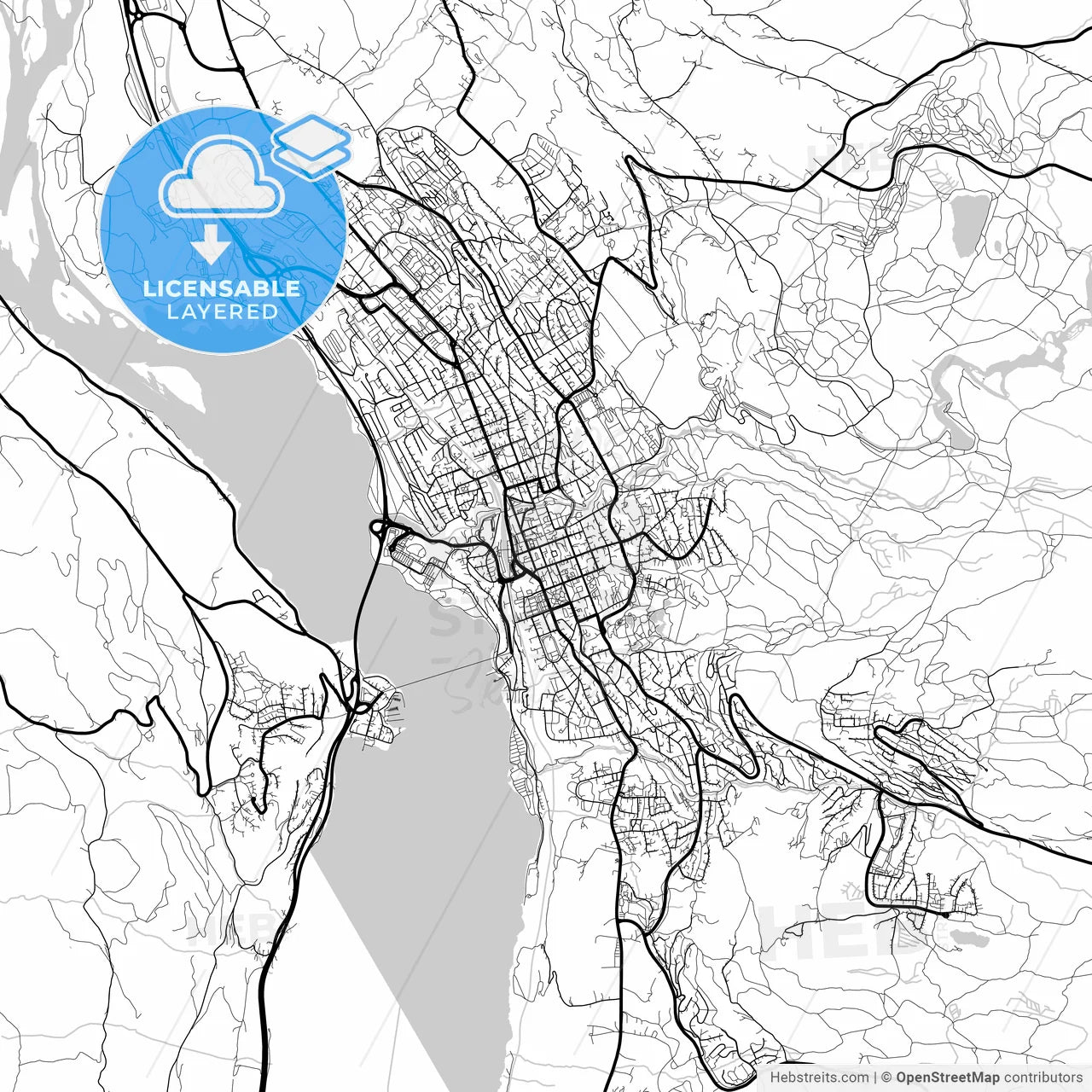 Layered PDF map of Lillehammer, Oppland, Norway