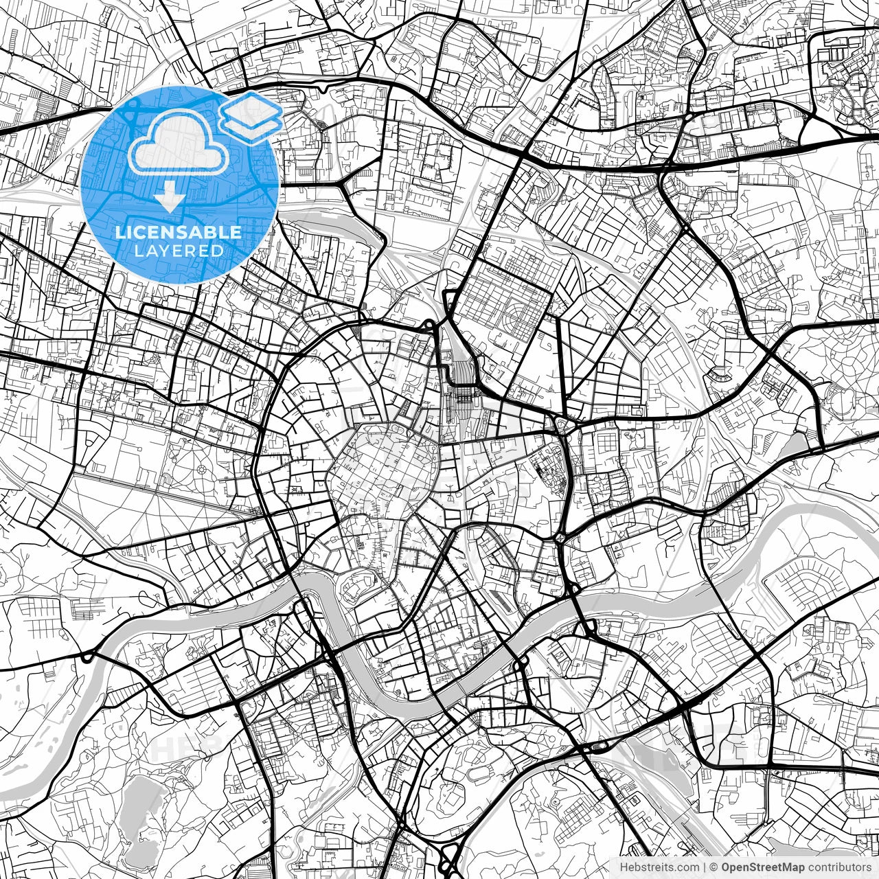 Layered PDF map of Kraków, Lesser Poland, Poland