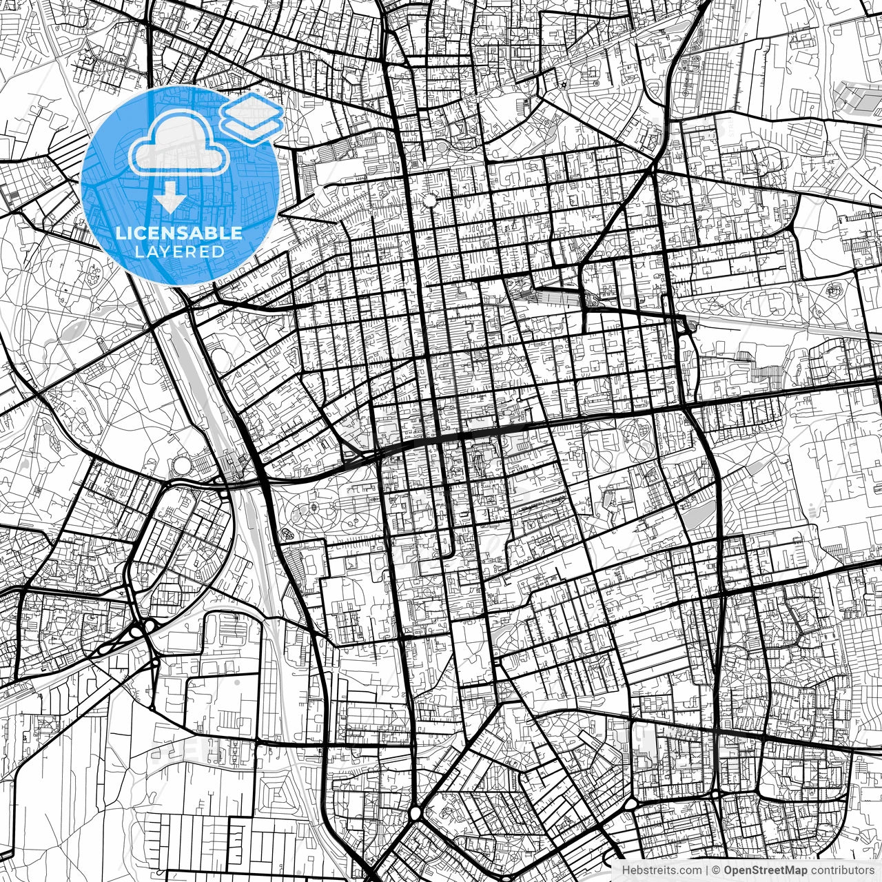 Layered PDF map of Łódź, Łódź, Poland