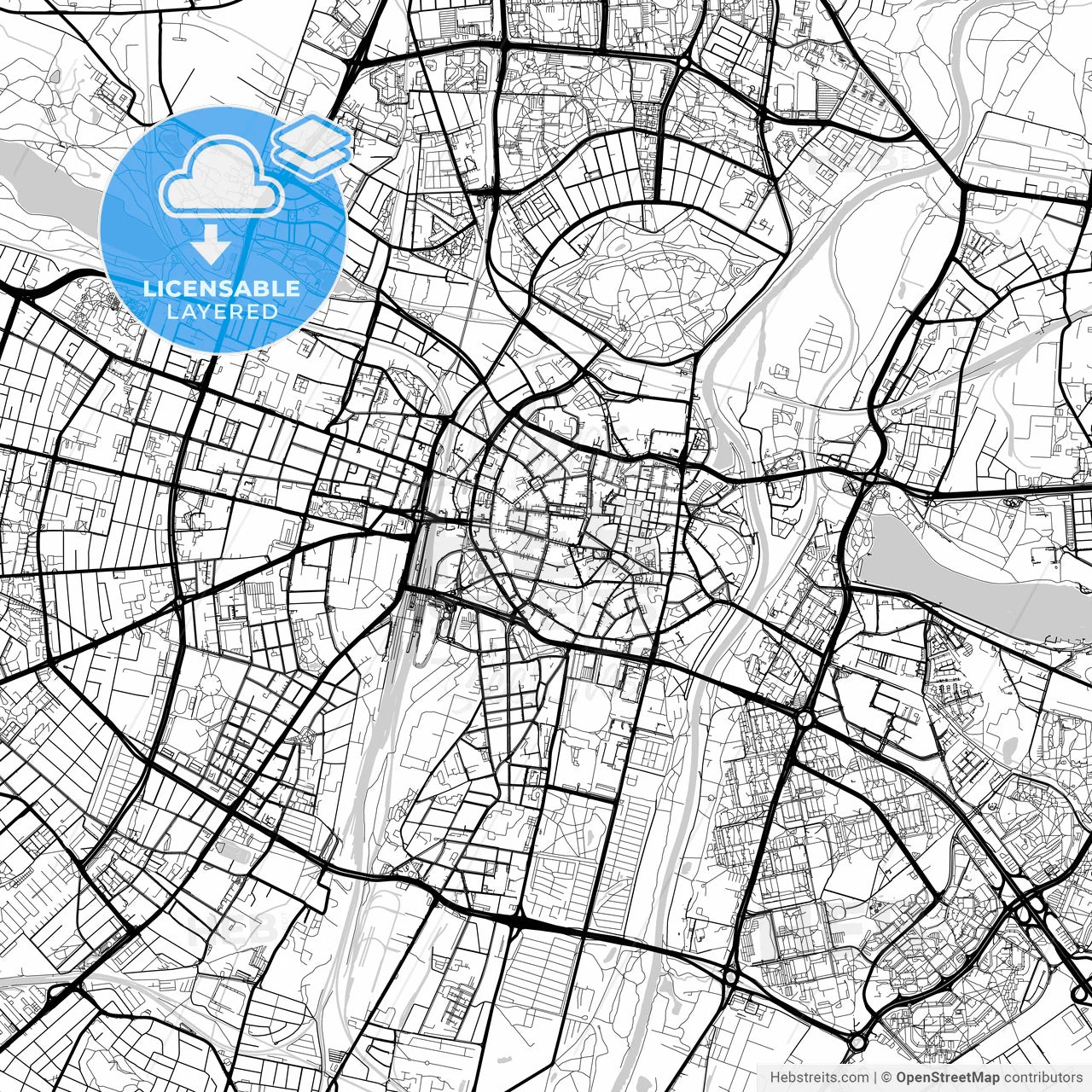 Layered PDF map of Poznań, Greater Poland, Poland