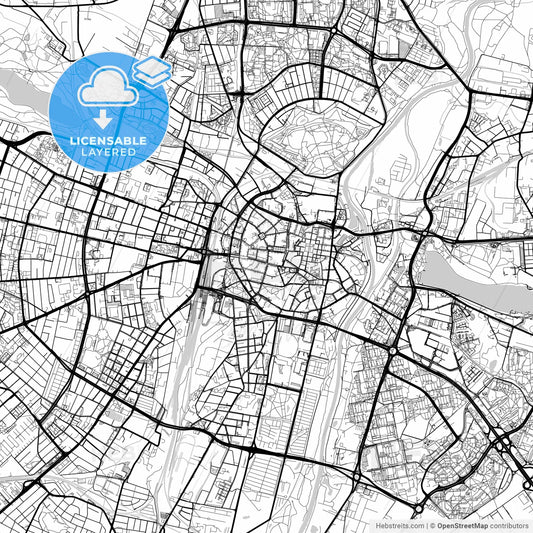 Layered PDF map of Poznań, Greater Poland, Poland