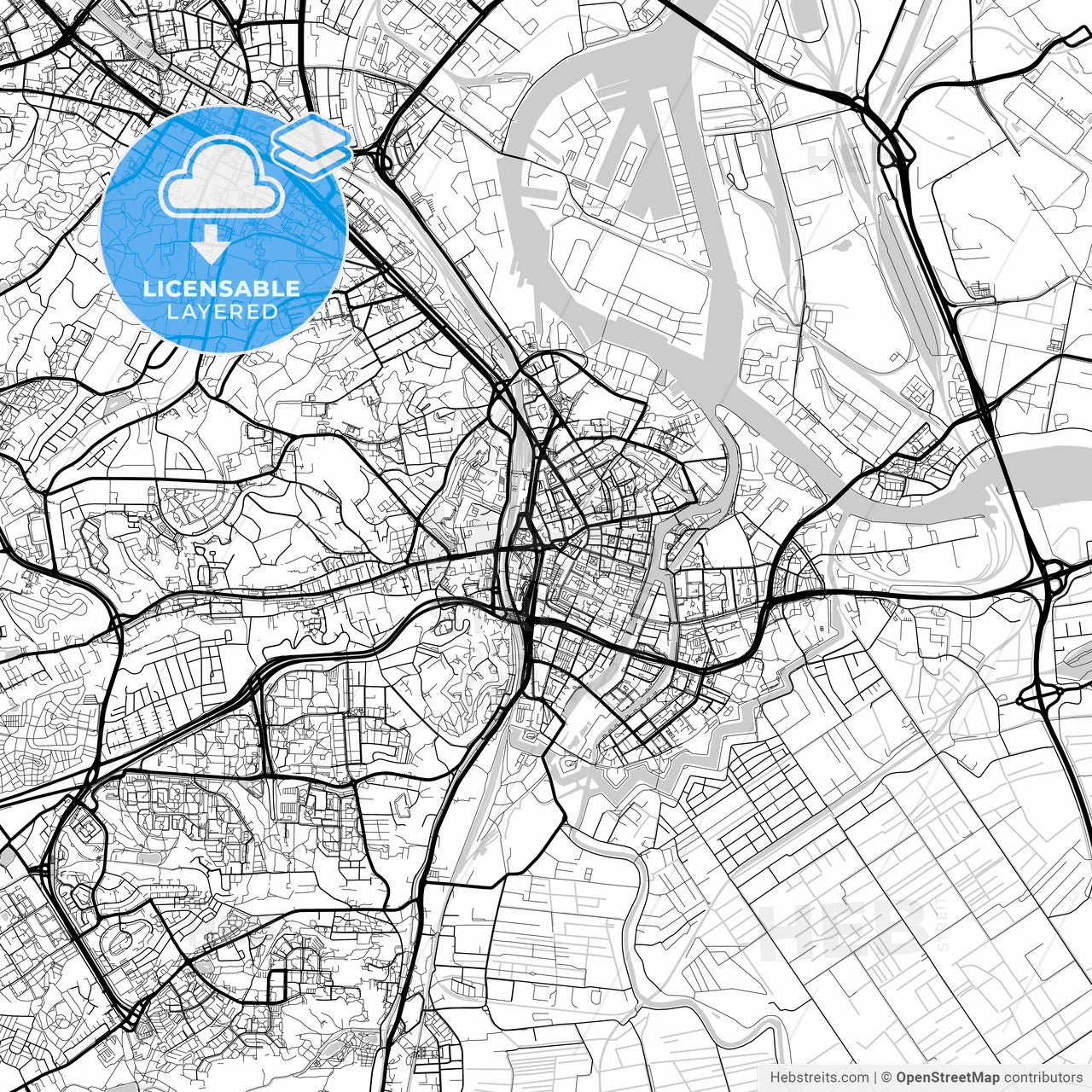 Layered PDF map of Gdańsk, Pomeranian, Poland
