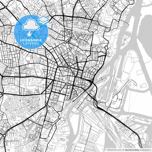 Layered PDF map of Szczecin, West Pomeranian, Poland