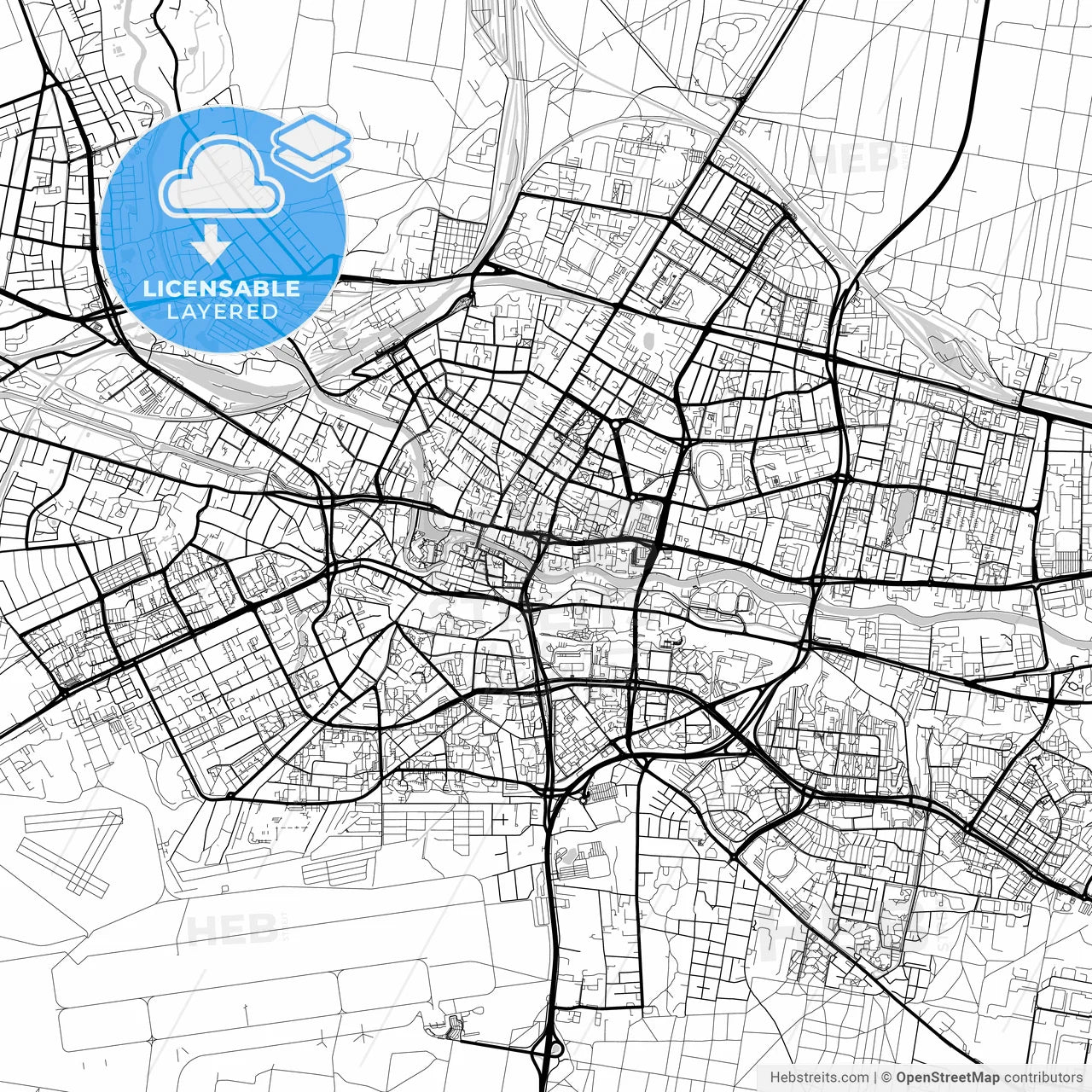 Layered PDF map of Bydgoszcz, Kuyavian-Pomeranian, Poland