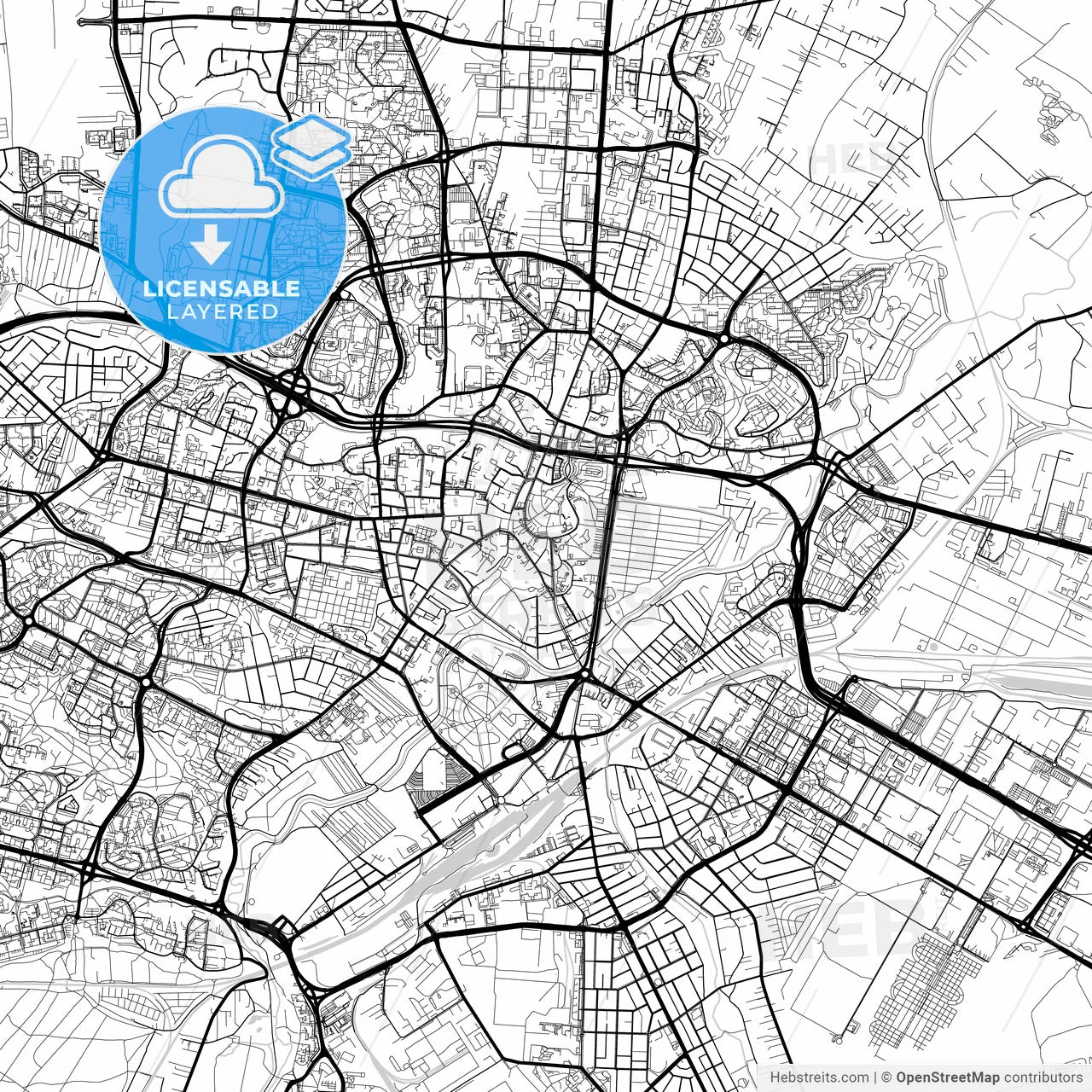 Layered PDF map of Lublin, Lublin, Poland