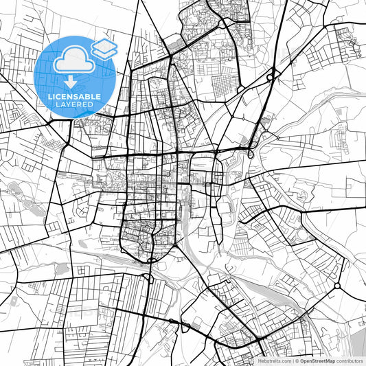 Layered PDF map of Częstochowa, Silesian, Poland