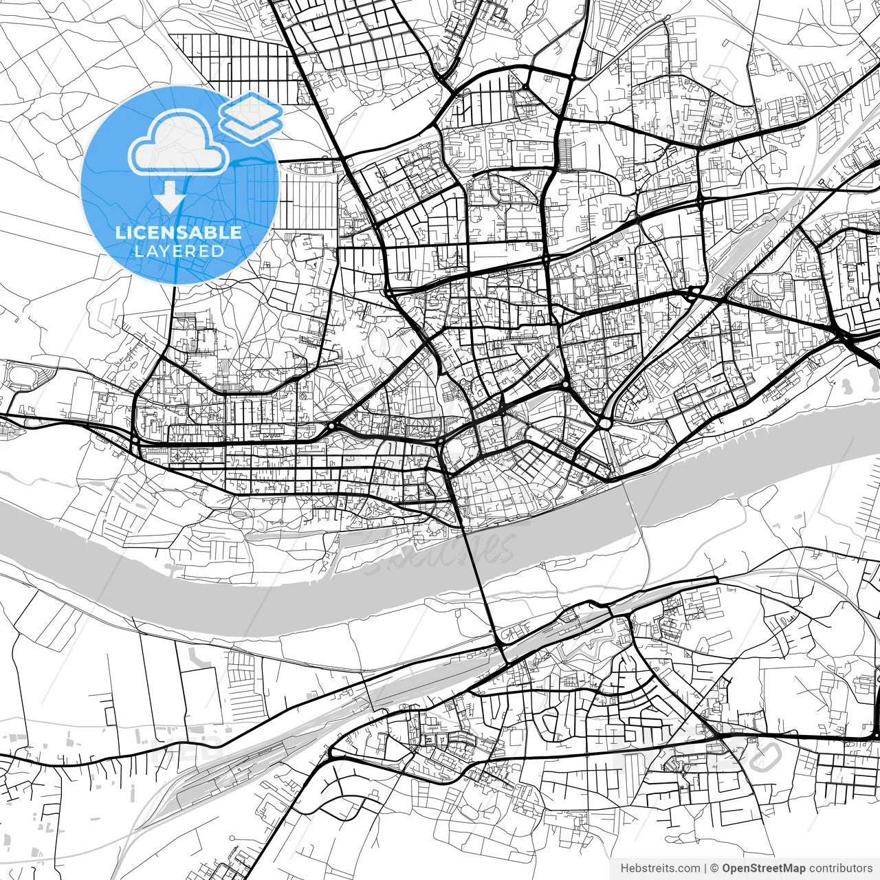Layered PDF map of Toruń, Kuyavian-Pomeranian, Poland