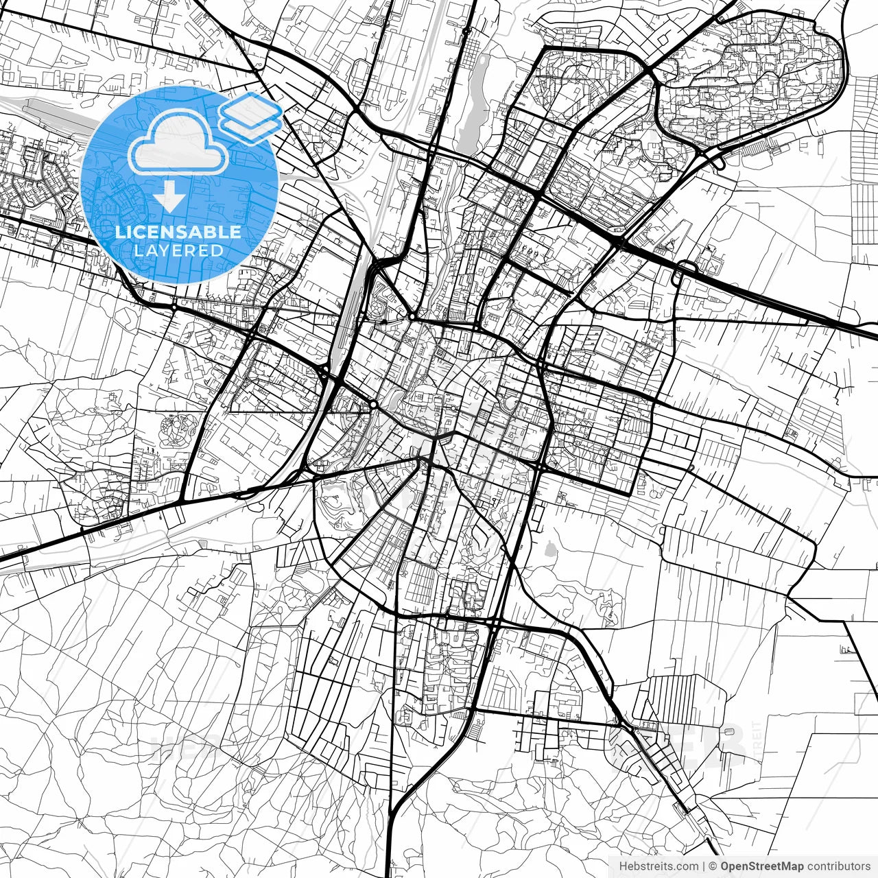 Layered PDF map of Kielce, Świętokrzyskie, Poland