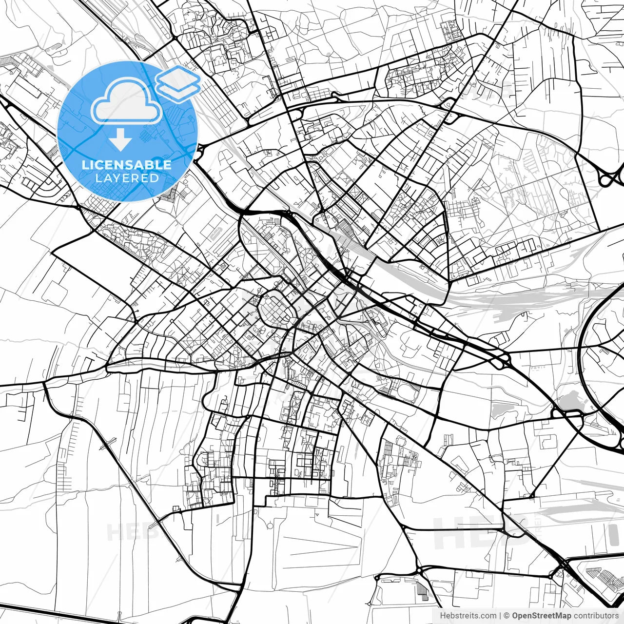 Layered PDF map of Gliwice, Silesian, Poland