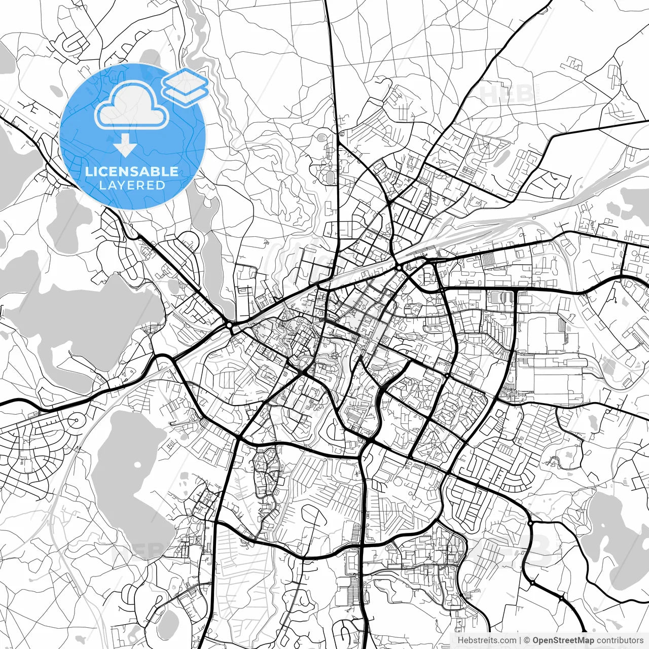 Layered PDF map of Olsztyn, Warmian-Masurian, Poland